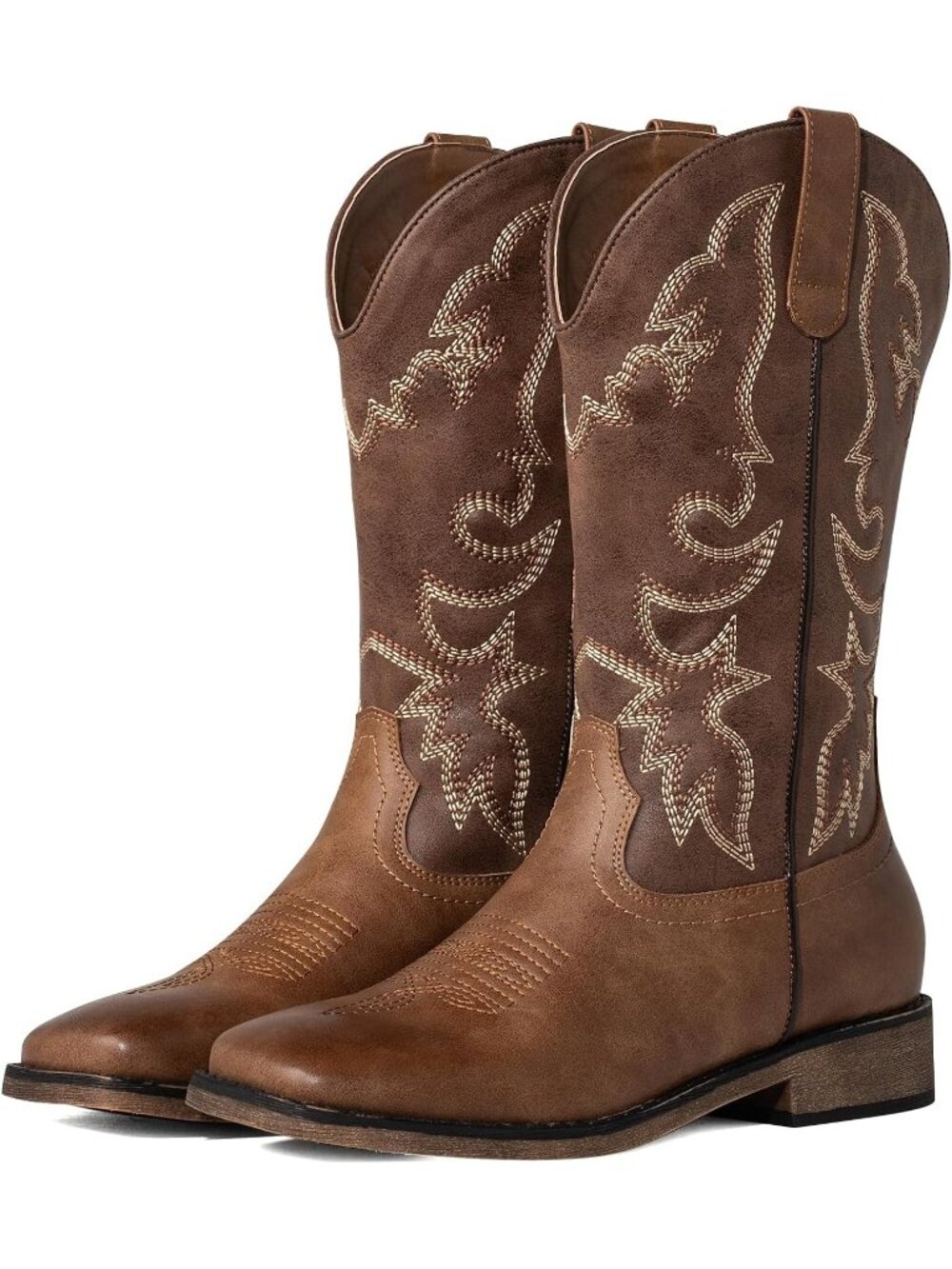 Women’s Embroidered Western Cowboy Boots, Square Toe Mid-Calf Cowgirl Boots